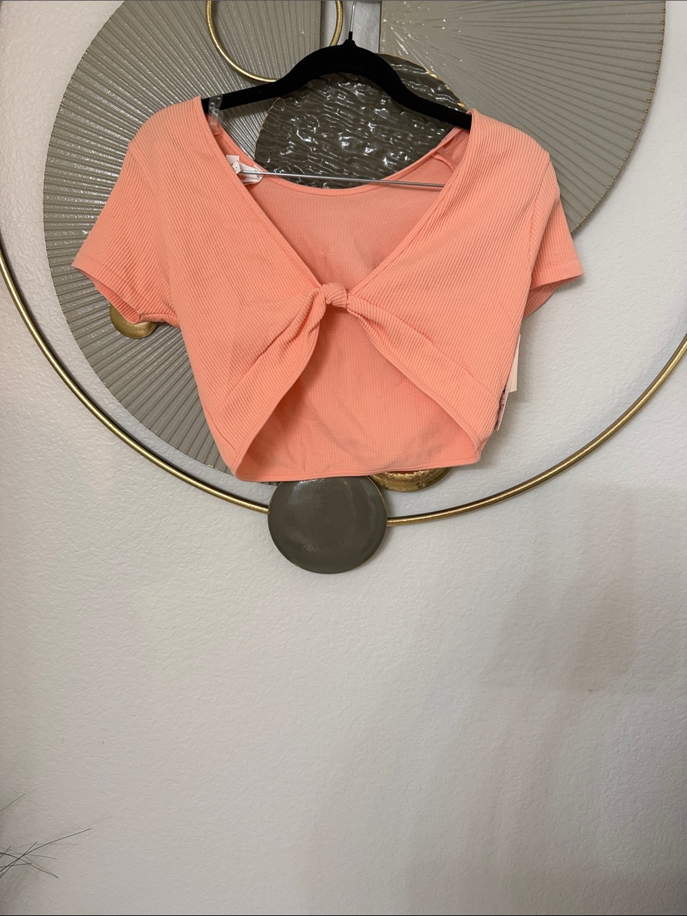 Aeropostale Peach Knot-Front Ribbed Crop Top